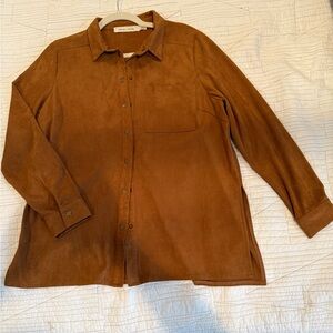 Anthropologie bishop + young Camel Button-Up Suede Top, size medium